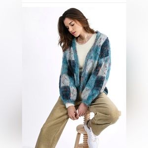 NWT Molly Bracken Open Front Checked Cardigan L